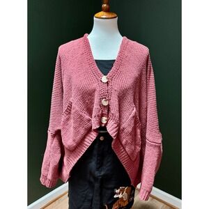 Flawless Pink Knit Cropped Oversized Cardigan Women's Size M/L